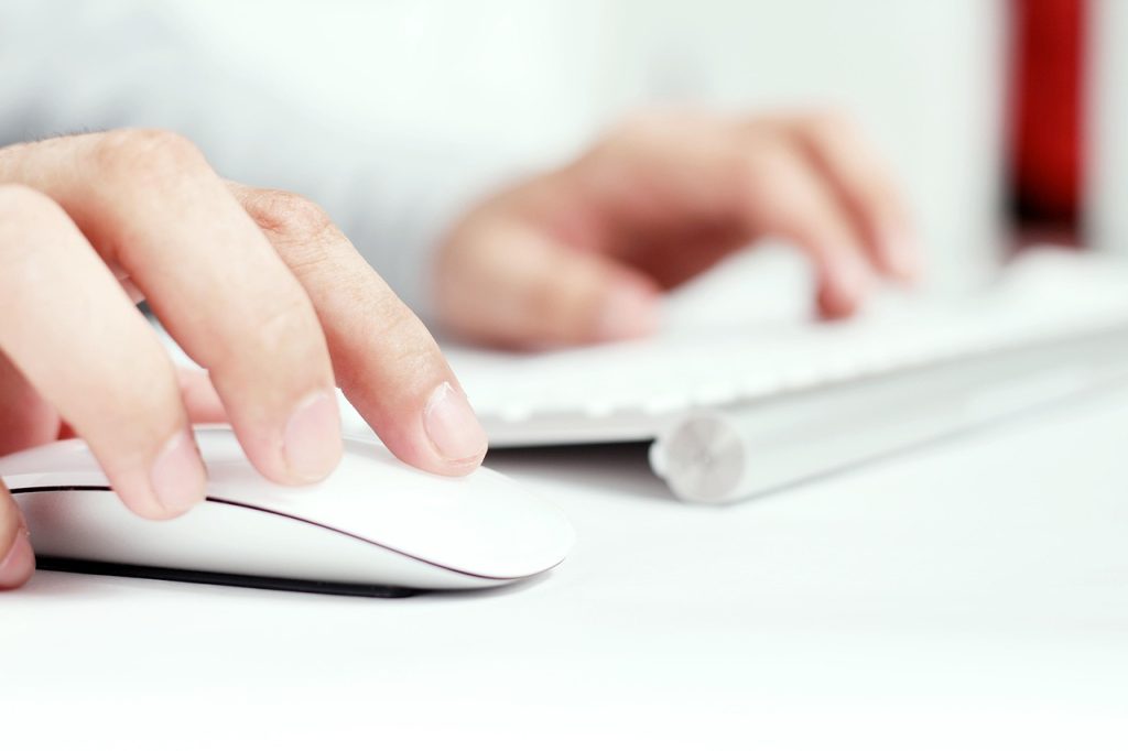 hand, mouse, keyboard, computer, office, desk